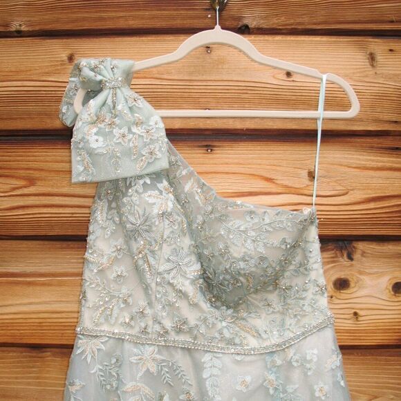 MAC DUGGAL 11177 Green Embellished Bow One Shoulder A Line Gown 10 - Picture 9 of 16